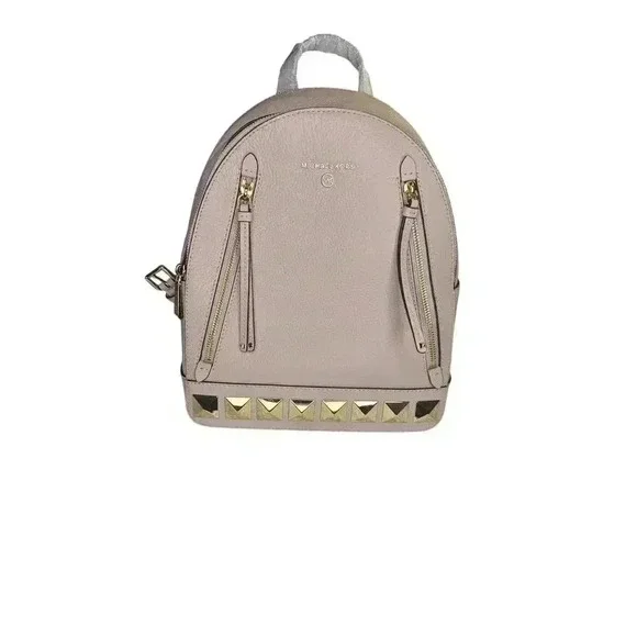 NWT Michael Kors Brooklyn Medium Studded Pebbled Leather Soft Pink Backpack - Picture 2 of 12